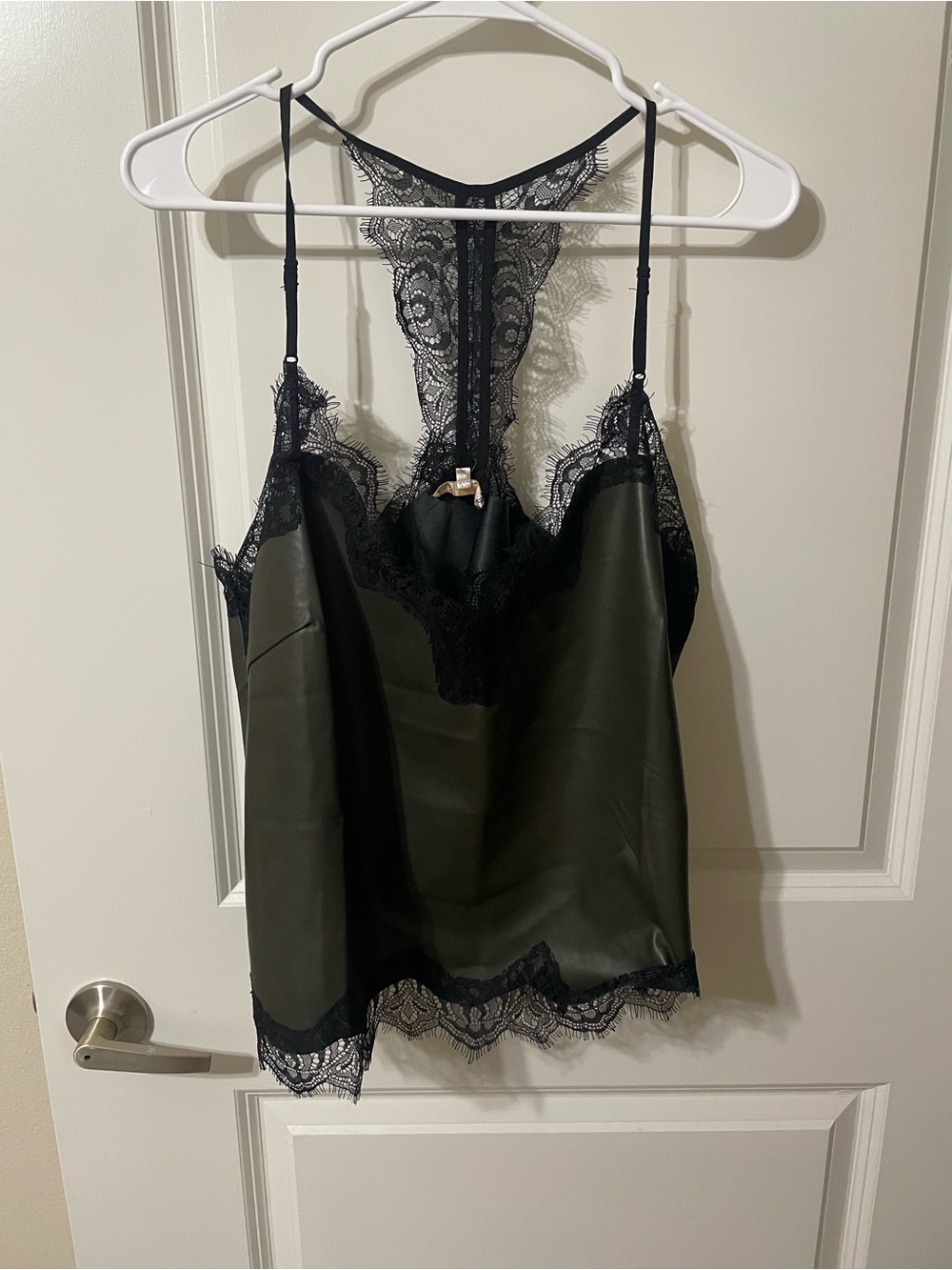 NWOT Gold Hawk Diana faux leather lace camisole top